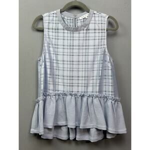 English Factory Top Womens Small Gray‎ Plaid Sleeveless Ruffle Hem Peplum Blouse